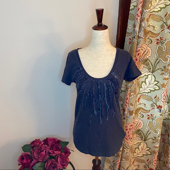 J. Crew Tops - J. Crew deep blue sequin bib tee